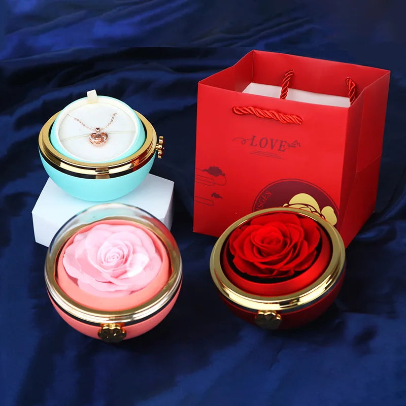 Round Eternal Flower revolving rose jewelry box