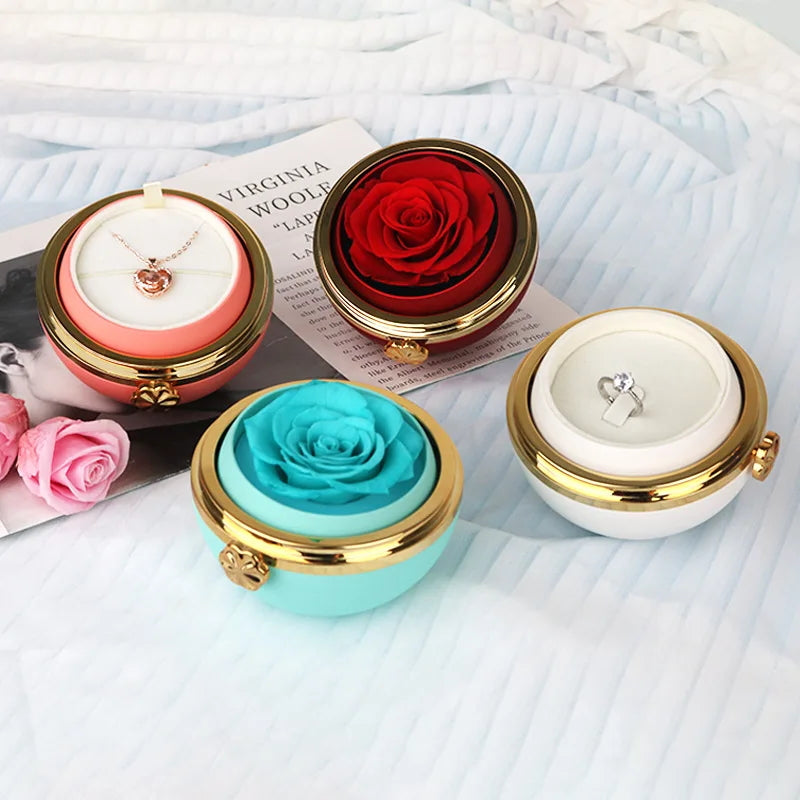 Round Eternal Flower revolving rose jewelry box