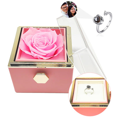 100 Languages I Love You Custom Photo Projection Ring With Rotating Rose box