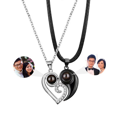 Fashion I Love You 100 Languages Custom Photo Projection heart Necklace for Couples