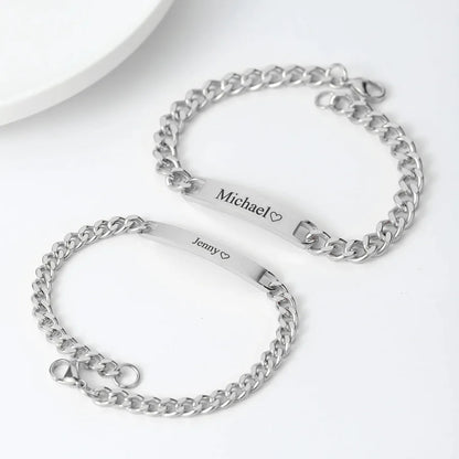 Stainless Steel Engrave Link Chain Custom Name Couple Bracelet