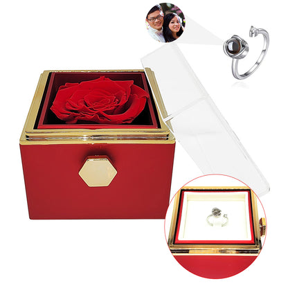 100 Languages I Love You Custom Photo Projection Ring With Rotating Rose box