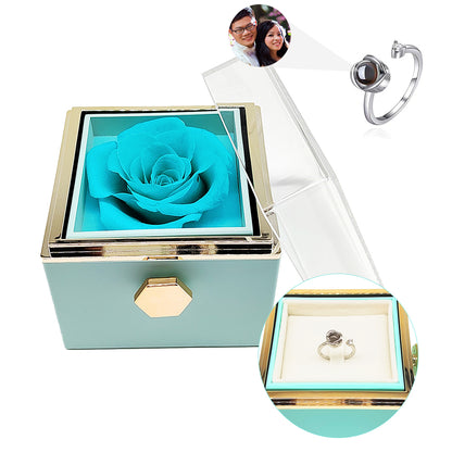 100 Languages I Love You Custom Photo Projection Ring With Rotating Rose box