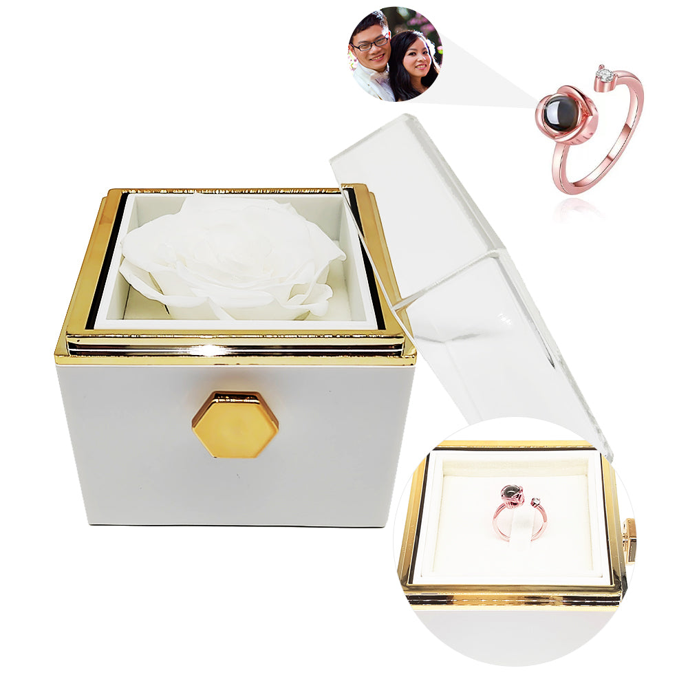 100 Languages I Love You Custom Photo Projection Ring With Rotating Rose box