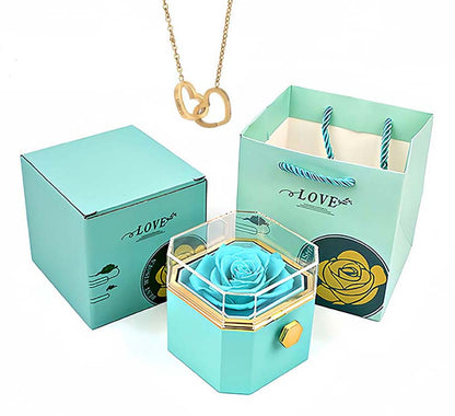 New revolving eternal rose jewelry box and engraved love necklace for girlfriend and wife Valentine's Day birthday gift