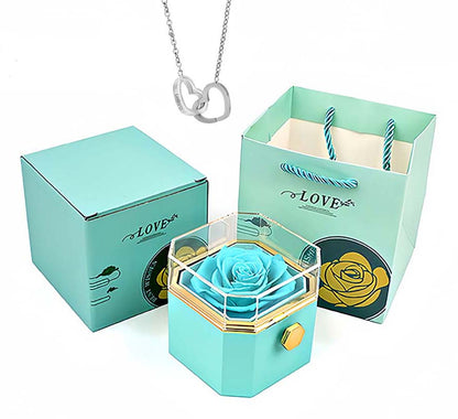 New revolving eternal rose jewelry box and engraved love necklace for girlfriend and wife Valentine's Day birthday gift