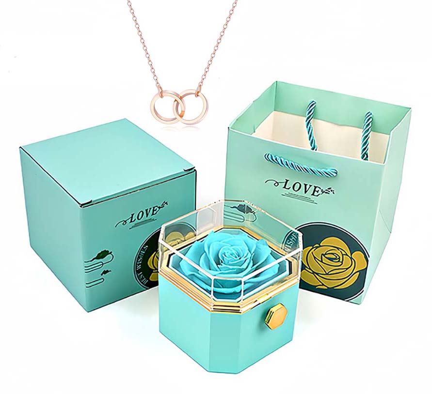 New rotating eternal rose octagon jewelry box and OO necklace can be carved, send girlfriend to wife Christmas gifts