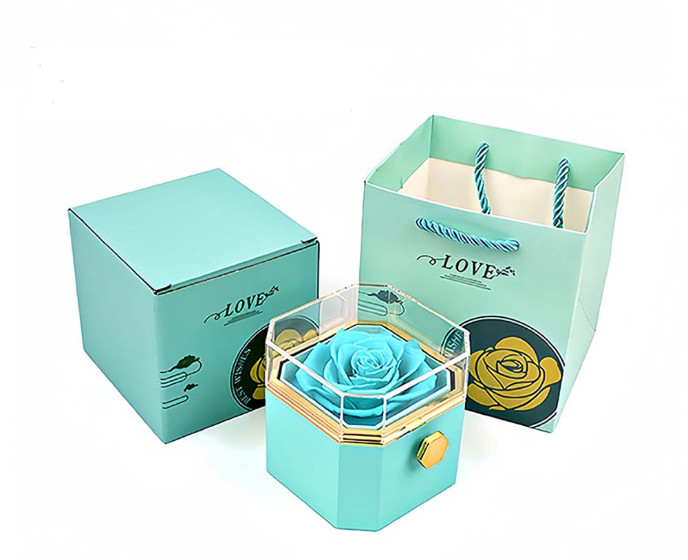 New rotating eternal rose octagon jewelry box and OO necklace can be carved, send girlfriend to wife Christmas gifts