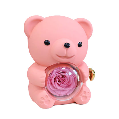 Preserved Rose Hug Bear Gift Box with Necklace