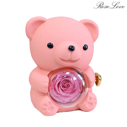 Preserved Real Rose Teddy Bear Jewelry Box