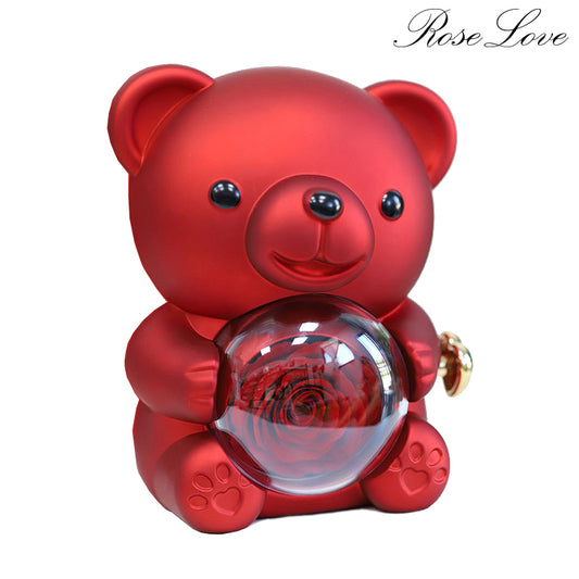 Preserved Real Rose Teddy Bear Jewelry Box