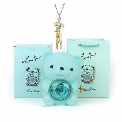 Charm Lovers Forever together Lovers hug pendant necklace Spin Eternal flower Hug Bear jewelry box gift