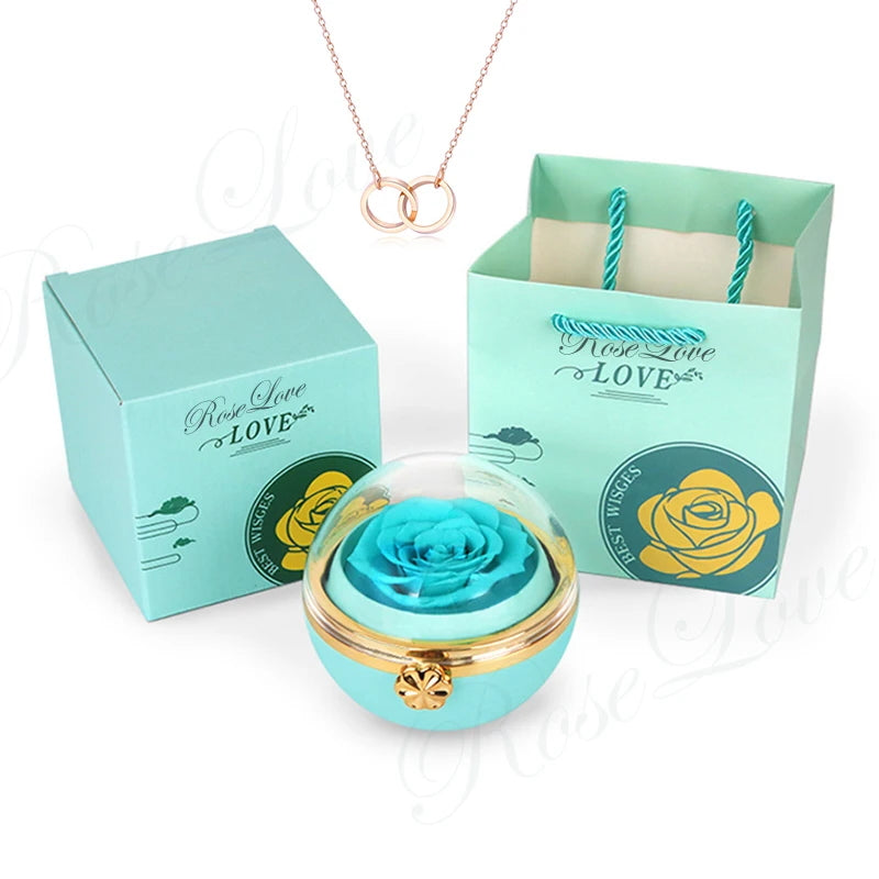 Round spin Eternal Rose Jewelry box OO Necklace