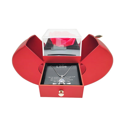 Rose flower jewelry gift box with necklace