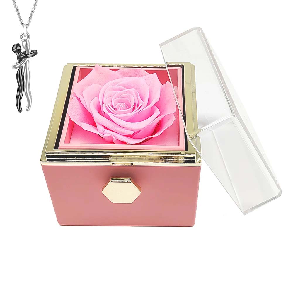 Eternal flower rotating jewelry box Hug necklace girlfriend Christmas Valentine gift