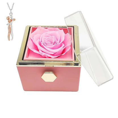 Eternal flower rotating jewelry box Hug necklace girlfriend Christmas Valentine gift