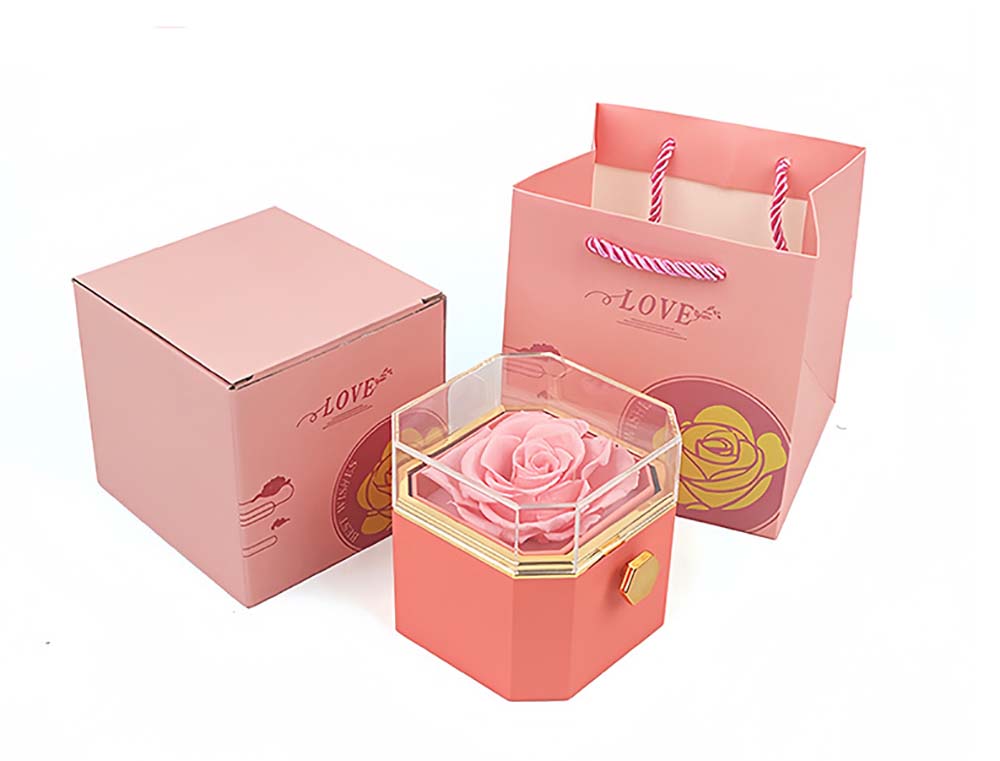 New revolving eternal rose jewelry box and engraved love necklace for girlfriend and wife Valentine's Day birthday gift