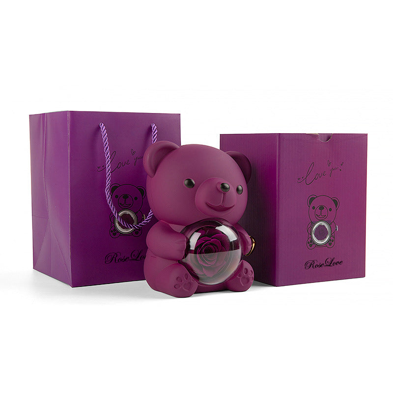 Preserved Rose Hug Bear Gift Box with Necklace