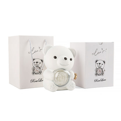 Preserved Rose Hug Bear Gift Box with Necklace