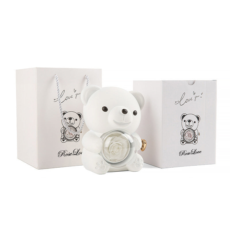 Preserved Real Rose Teddy Bear Jewelry Box