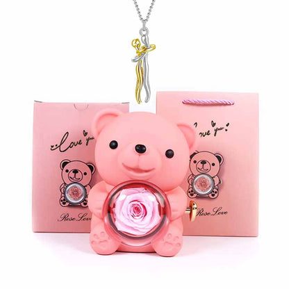 Charm Lovers Forever together Lovers hug pendant necklace Spin Eternal flower Hug Bear jewelry box gift