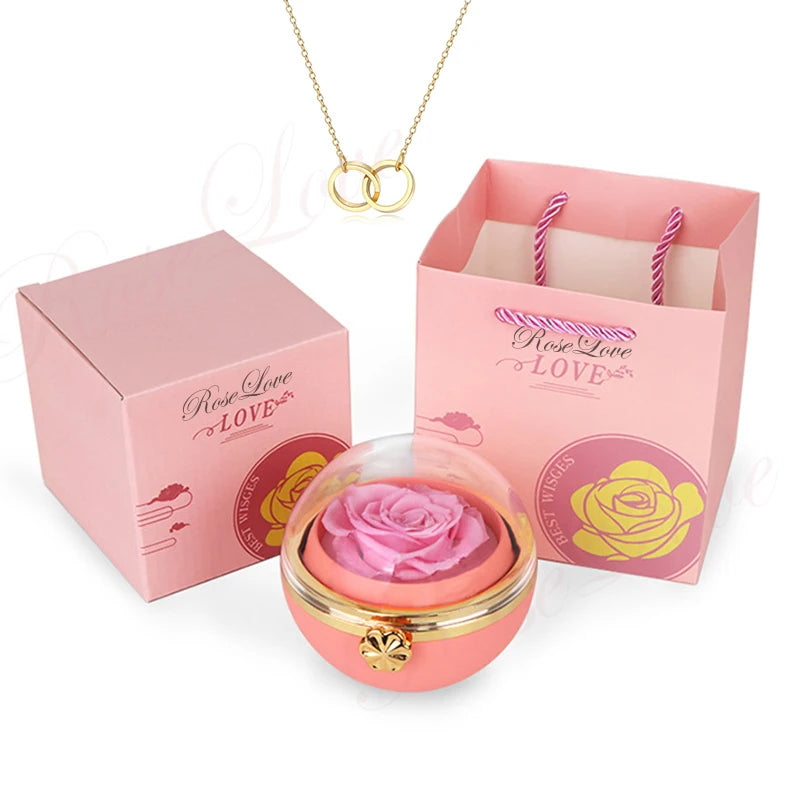 Round spin Eternal Rose Jewelry box OO Necklace