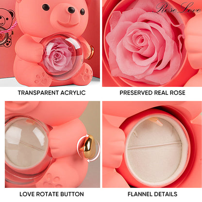 Preserved Real Rose Teddy Bear Jewelry Box