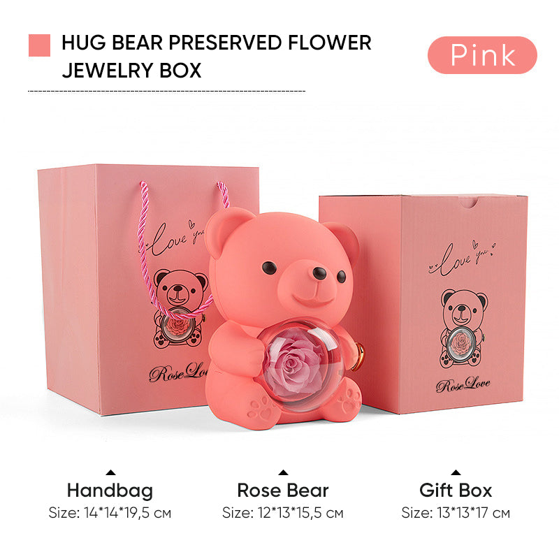 Preserved Real Rose Teddy Bear Jewelry Box