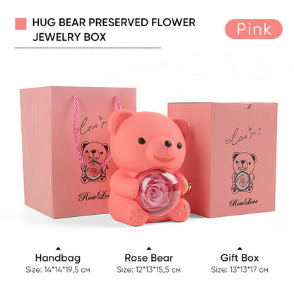 Preserved Real Rose Teddy Bear Jewelry Box