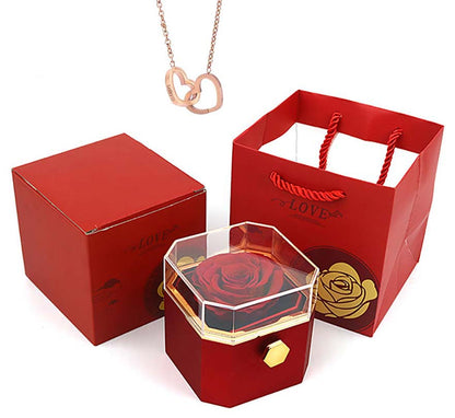 New revolving eternal rose jewelry box and engraved love necklace for girlfriend and wife Valentine's Day birthday gift