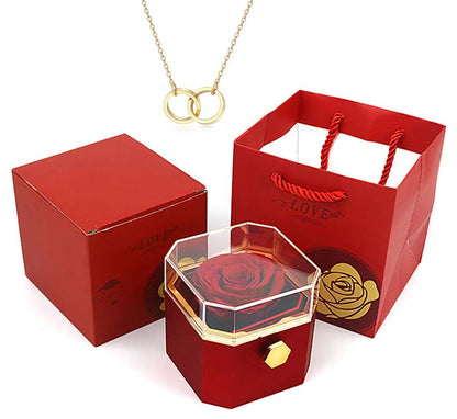 New rotating eternal rose octagon jewelry box and OO necklace can be carved, send girlfriend to wife Christmas gifts