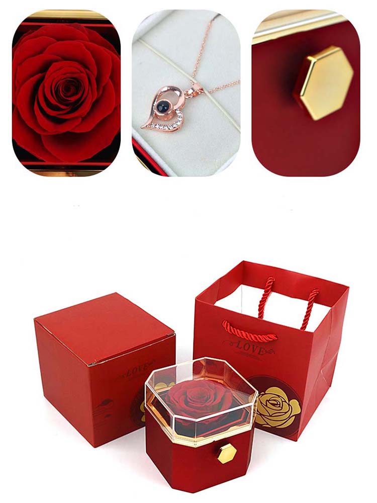 New revolving eternal rose jewelry box and engraved love necklace for girlfriend and wife Valentine's Day birthday gift