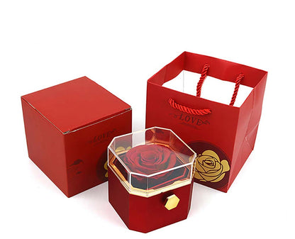 New revolving eternal rose jewelry box and engraved love necklace for girlfriend and wife Valentine's Day birthday gift