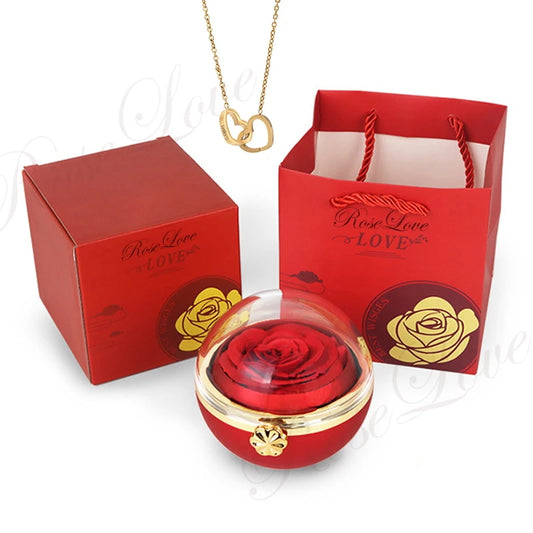 Round Eternal Flower revolving rose jewelry box