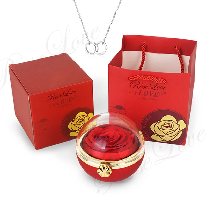 Round spin Eternal Rose Jewelry box OO Necklace