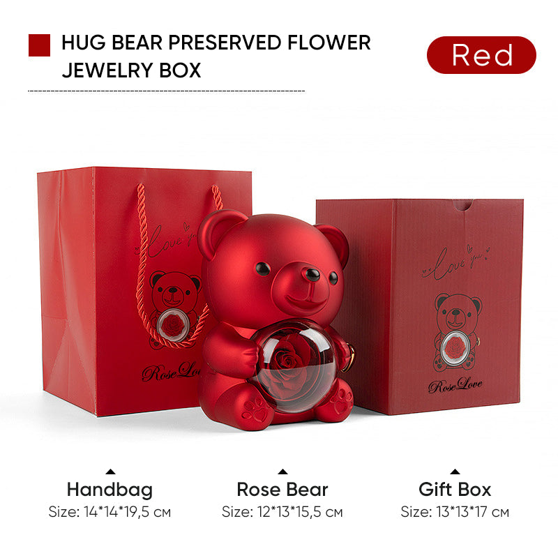 Preserved Real Rose Teddy Bear Jewelry Box