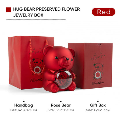 Preserved Real Rose Teddy Bear Jewelry Box