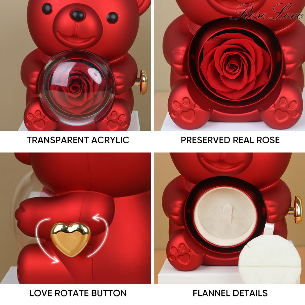 Preserved Real Rose Teddy Bear Jewelry Box