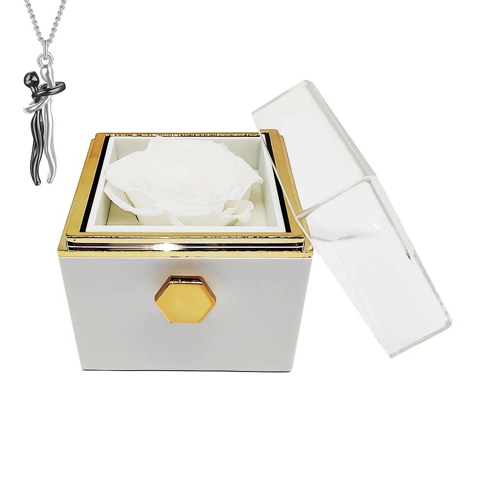 Eternal flower rotating jewelry box Hug necklace girlfriend Christmas Valentine gift