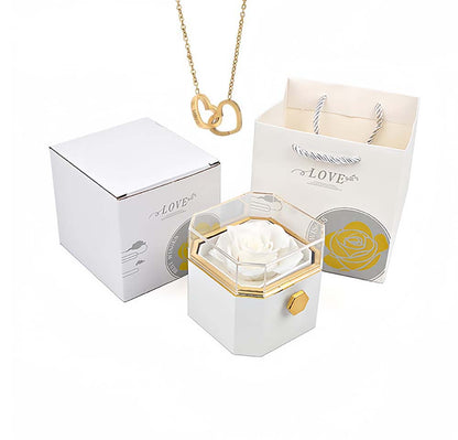 New revolving eternal rose jewelry box and engraved love necklace for girlfriend and wife Valentine's Day birthday gift