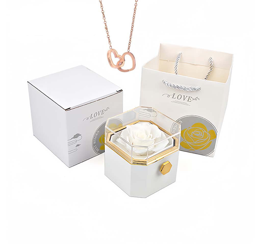 New revolving eternal rose jewelry box and engraved love necklace for girlfriend and wife Valentine's Day birthday gift