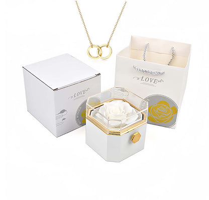 New rotating eternal rose octagon jewelry box and OO necklace can be carved, send girlfriend to wife Christmas gifts