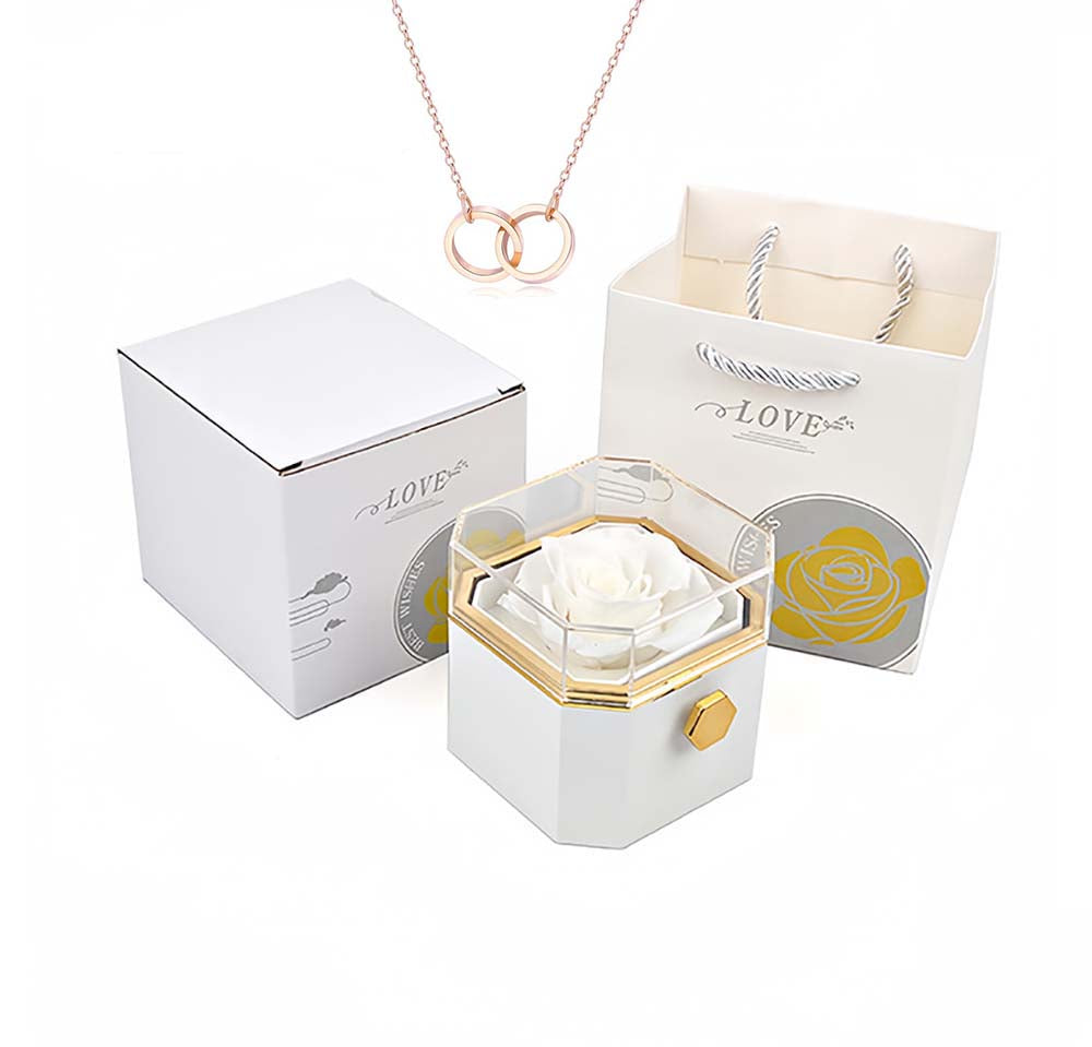 New rotating eternal rose octagon jewelry box and OO necklace can be carved, send girlfriend to wife Christmas gifts