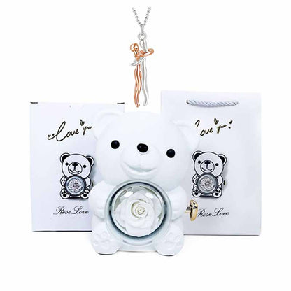 Charm Lovers Forever together Lovers hug pendant necklace Spin Eternal flower Hug Bear jewelry box gift