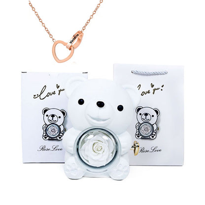 Preserved Rose Hug Bear Gift Box with Necklace