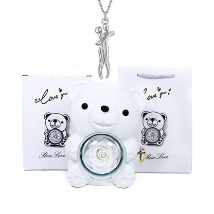 Charm Lovers Forever together Lovers hug pendant necklace Spin Eternal flower Hug Bear jewelry box gift