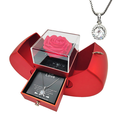 Rose flower jewelry gift box with necklace