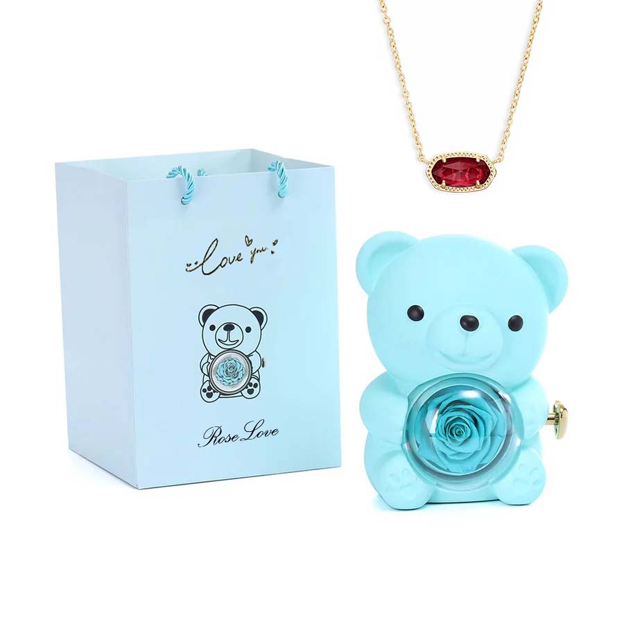 Hug Bear Spin Eternal Flower jewelry box necklace gift