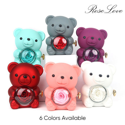 Preserved Real Rose Teddy Bear Jewelry Box