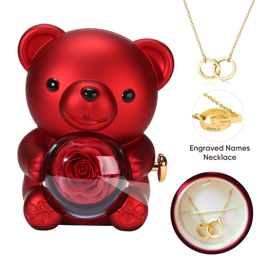 Eternal Rose Bear Jewelry Box with Necklace